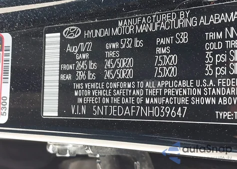 2022 Hyundai Santa Cruz Limited z USA, uszkodzony, nr VIN 5NTJEDAF7NH039647